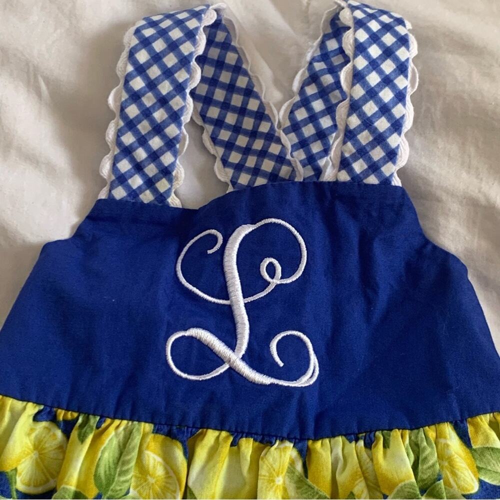 Easter Dress Size 2T Lemon 🍋 Polka Dot Cotton Dress Letter L - Picture 10 of 10